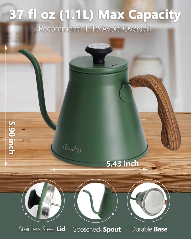 Harriet Gooseneck Pour Over Kettle  37oz Stainless Steel with Thermometer & Anti-Hot Handle  for Coffee & Tea - Image 5